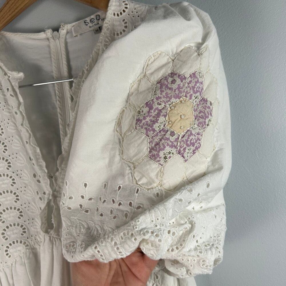 SEA NEW YORK Violette Patch Puff Sleeve Midi Dress M - Picture 5 of 9